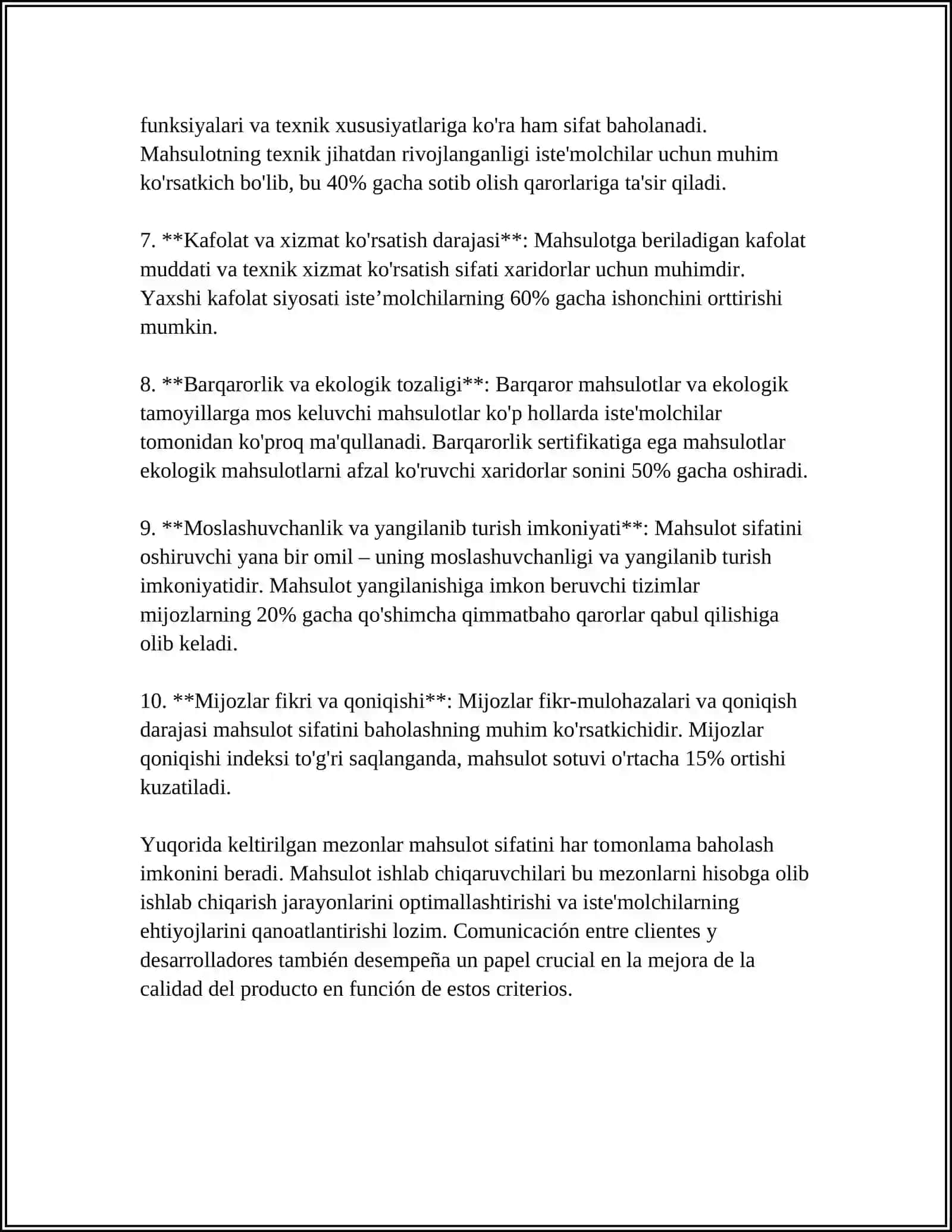 MAXSULOT VA XIZMAT KO'RSATISHNING SIFAT KO'RSATKICHI 4