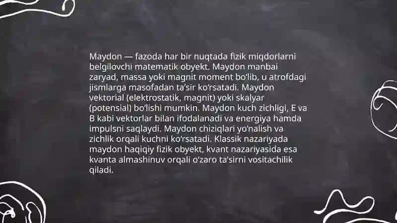 Masofadan turib o'zaro ta'sir va maydon 4