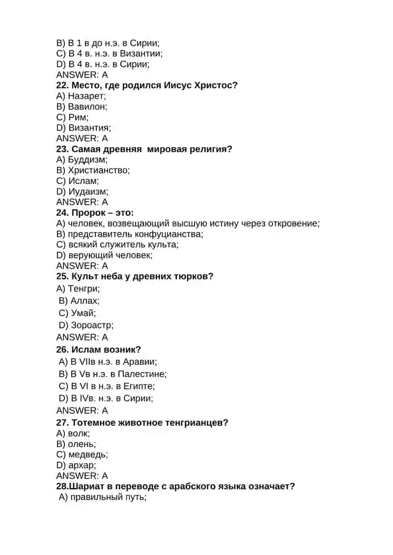 Тесты по религиоведению 4
