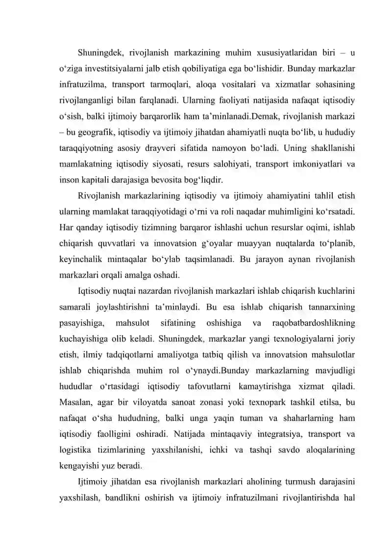 Rivojlanish markazlari tasnifi 4