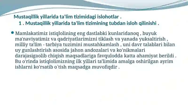 O‘zbekistonda ta'lim tizimida isloxotlar va innovatsiyalar 4