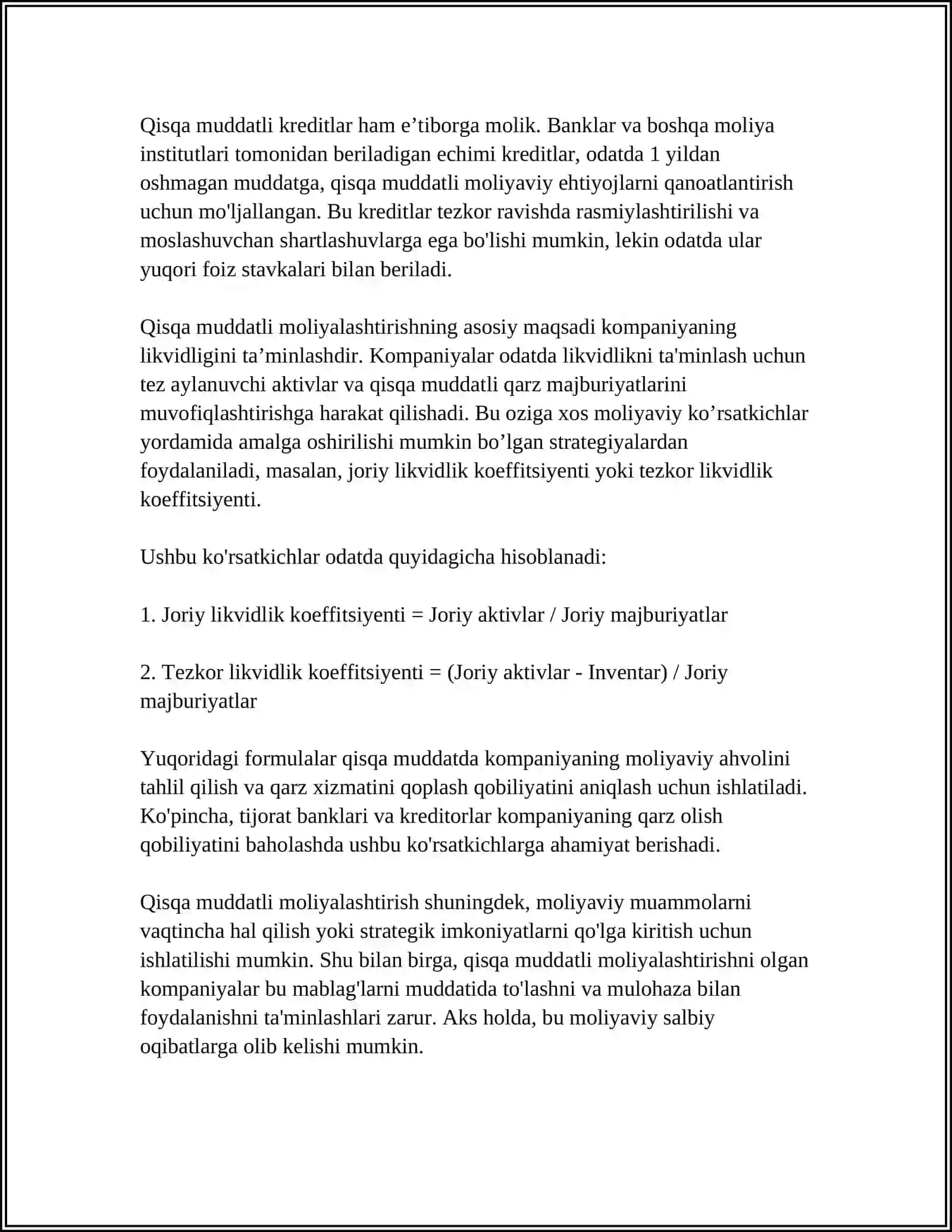 QISQA MUDDATLI MOLIYALASHTIRISHDA PUL OQIMLARINING O’RNI VA AHAMIYATI 4