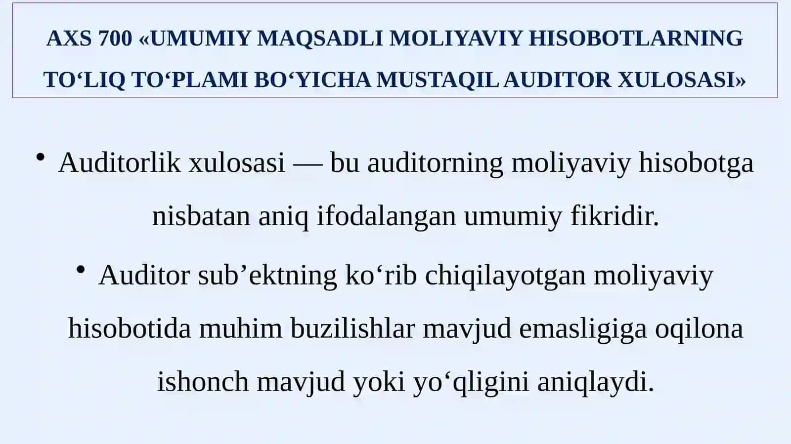 Auditorlik tekshiruvlari natijalarini rasmiylashtirish AXS 700 va AXS 705 4