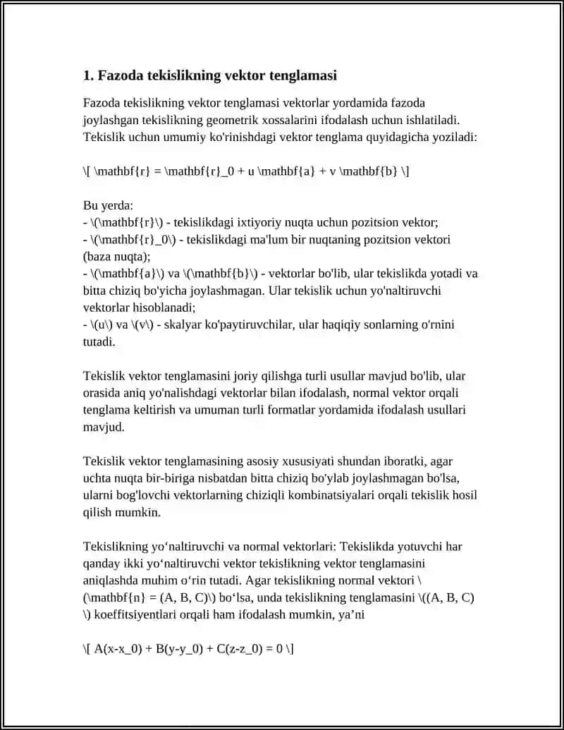 FAZODA TEKISLIK VA TO‘G‘RI CHIZIQ TENGLAMALARI 4