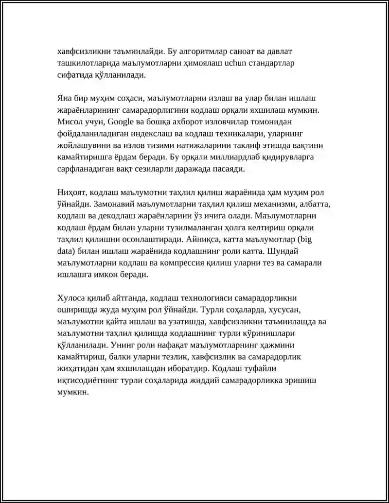 REFERAT Mavzu: КОДЛАШ ВА УНИНГ АВФЗАЛЛИКЛАРИ 4