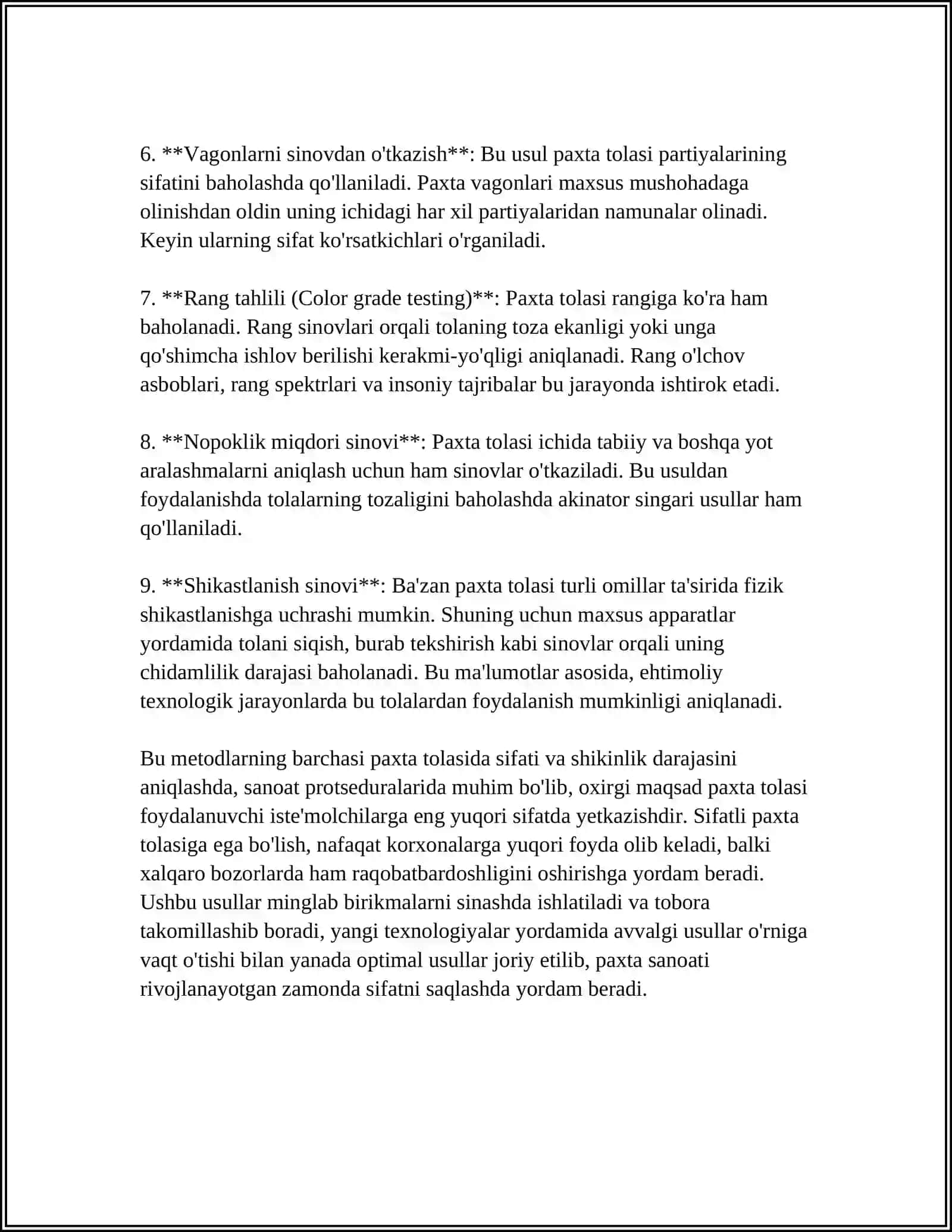 PAXTA TOLASI SIFATINI KLASSER USULDA ANIQLASH TALABLARI 4