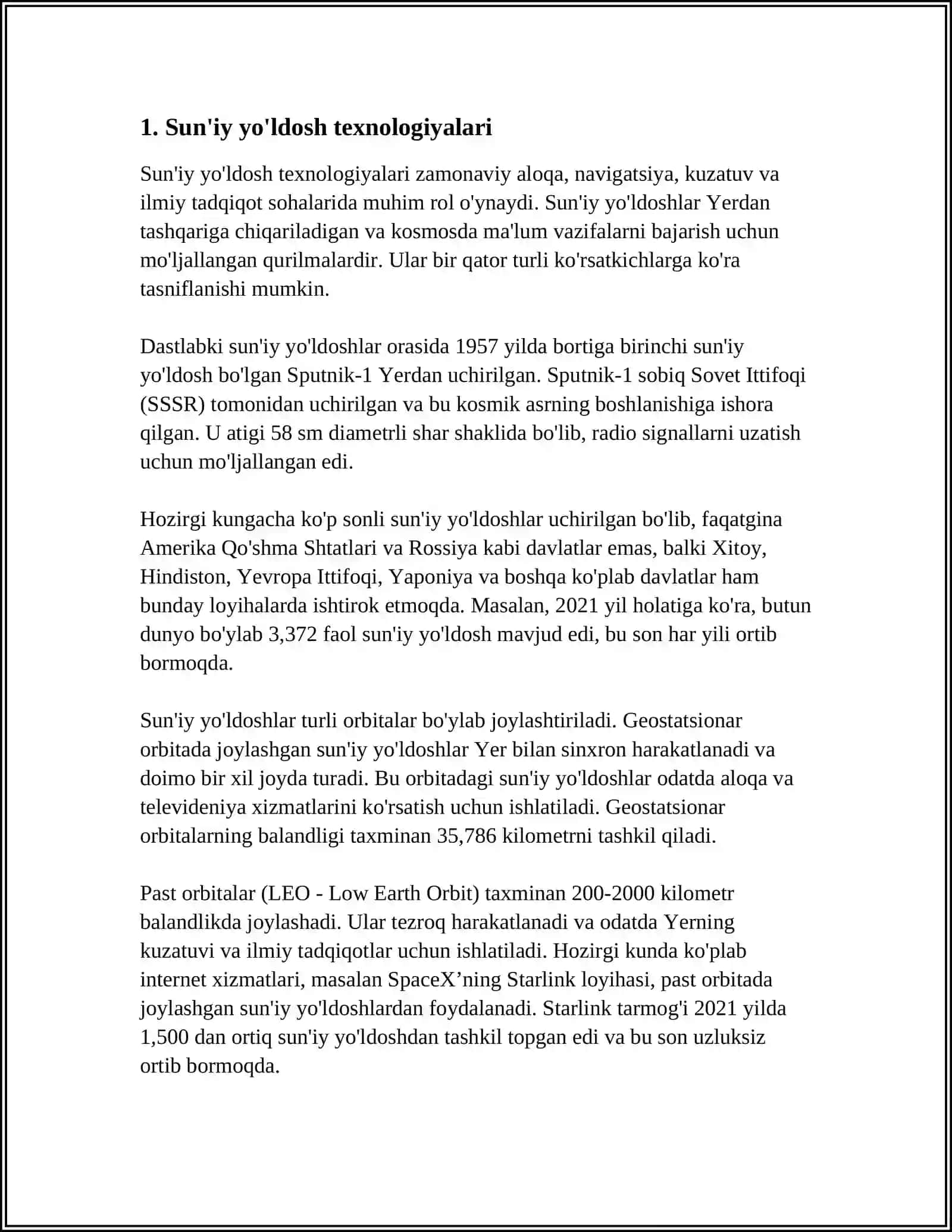 KOSMIK TEZLIKLAR. SUNʻIY YOʻLDOSHLAR 4