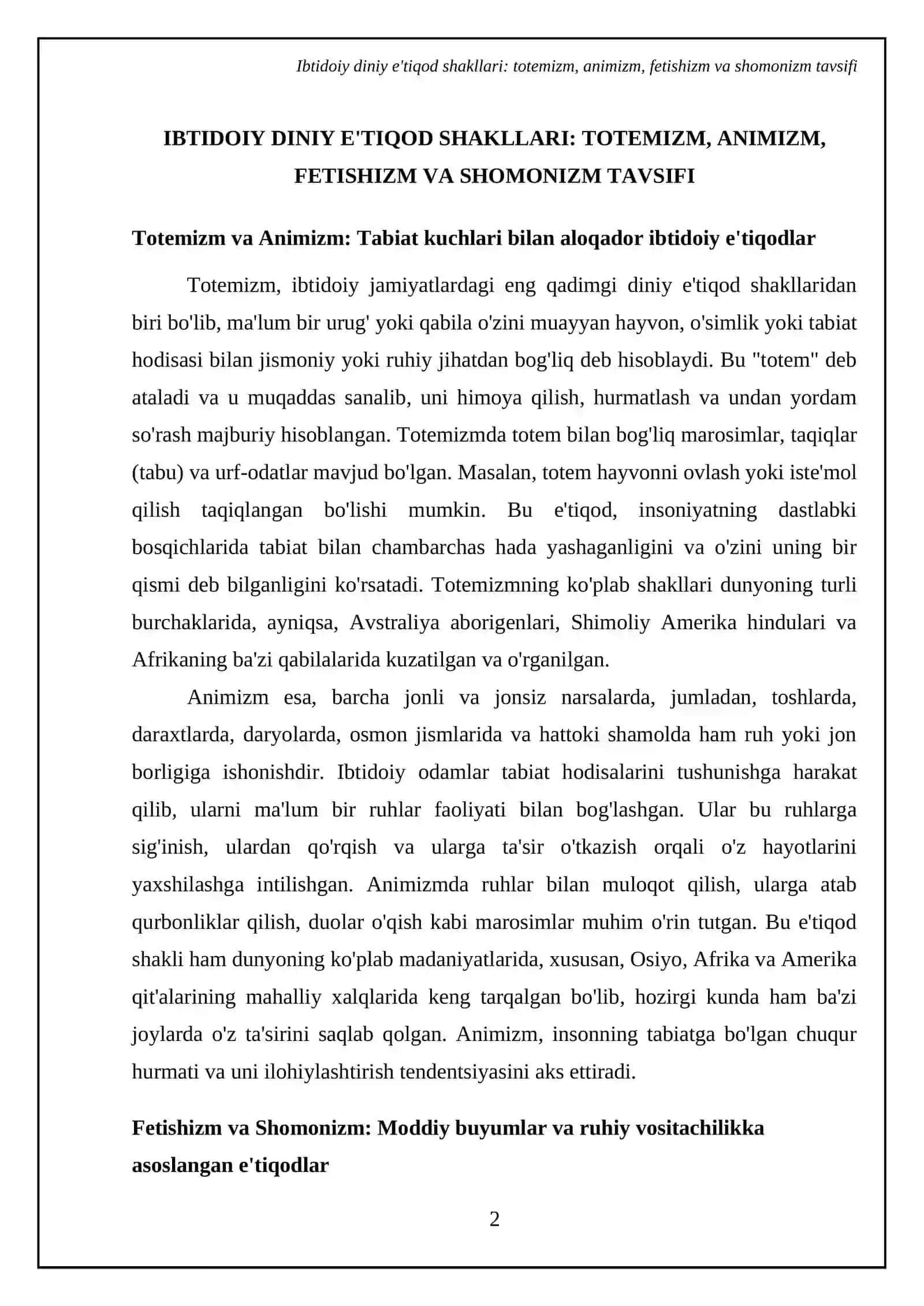 Ibtidoiy diniy e'tiqod shakllari: totemizm, animizm, fetishizm va shomonizm tavsifi 4
