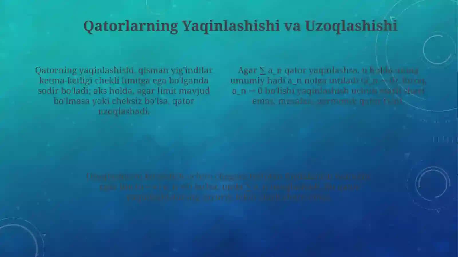 Musbat qatorlar va Konvergensiya testlari 4