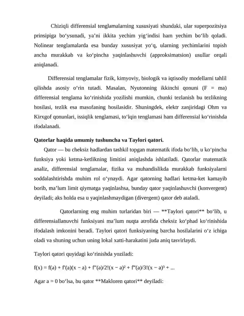 Differensial tenglamalarni qatorlar yordamida yechish 4