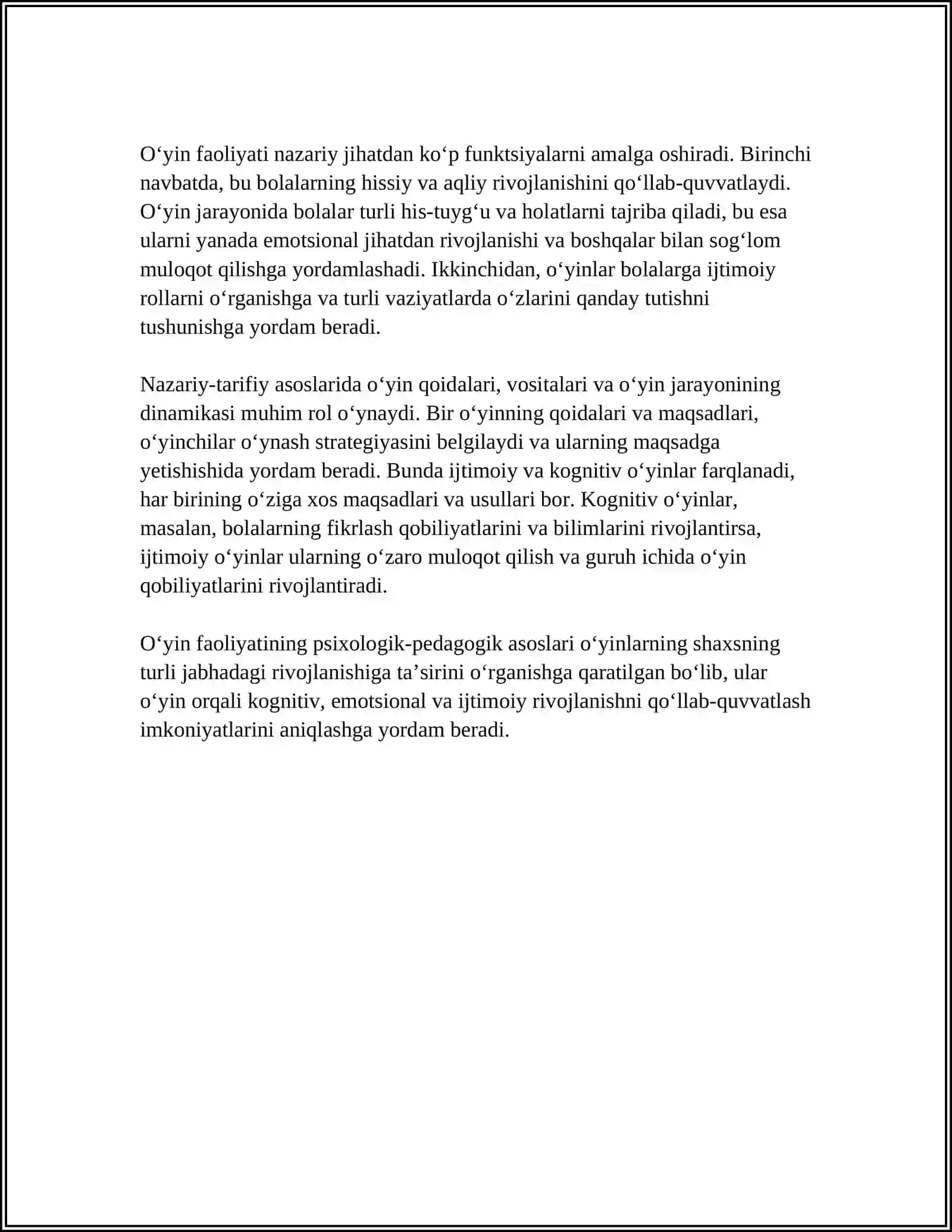 O‘YIN FAOLIYATINING PSIXOLOGIK-PEDAGOGIK ASOSLARI 4