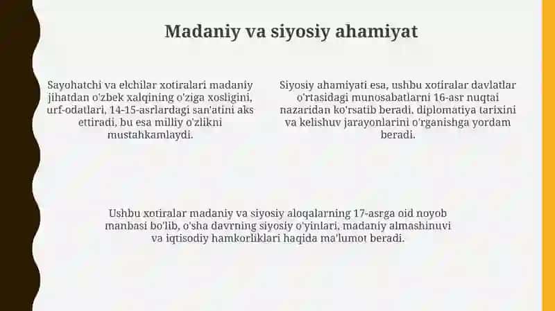 Sayohatchi va elchilarning esdaliklari zaruriy sifatida 4