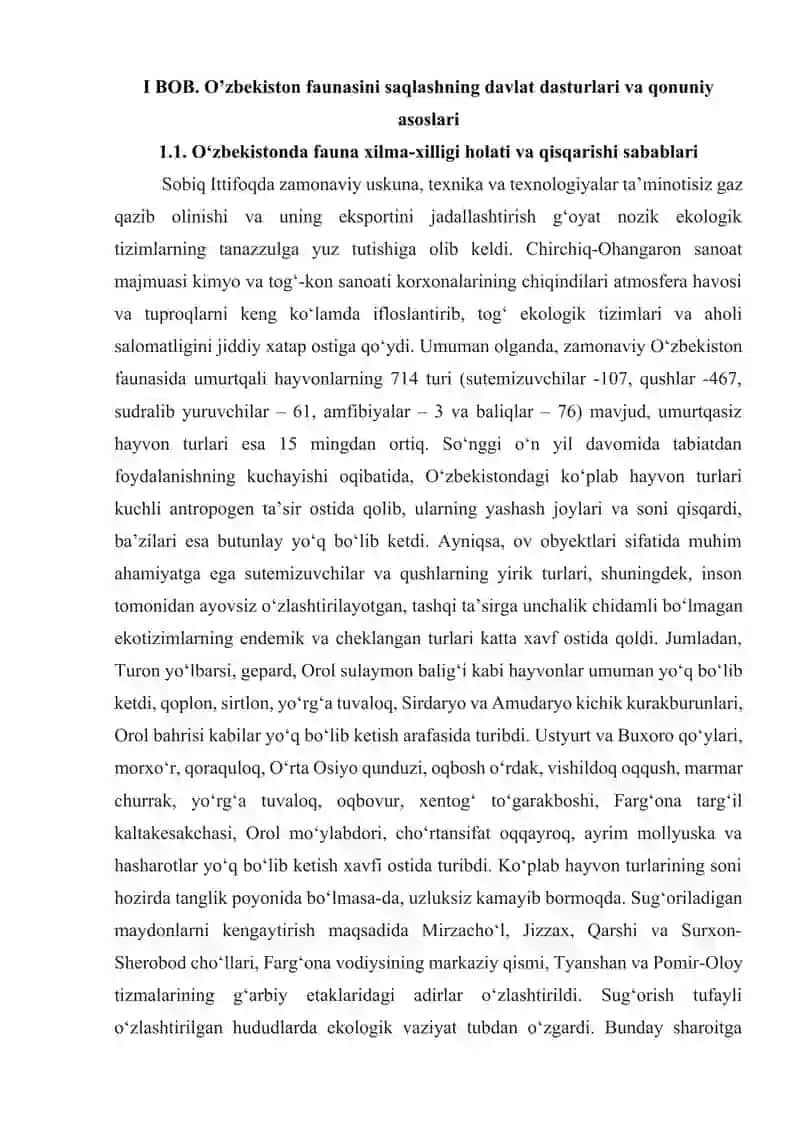 O‘ZBEKISTONNING “QIZIL KITOBI”GA KIRITILGAN HAYVONLAR.KURS ISHI 4