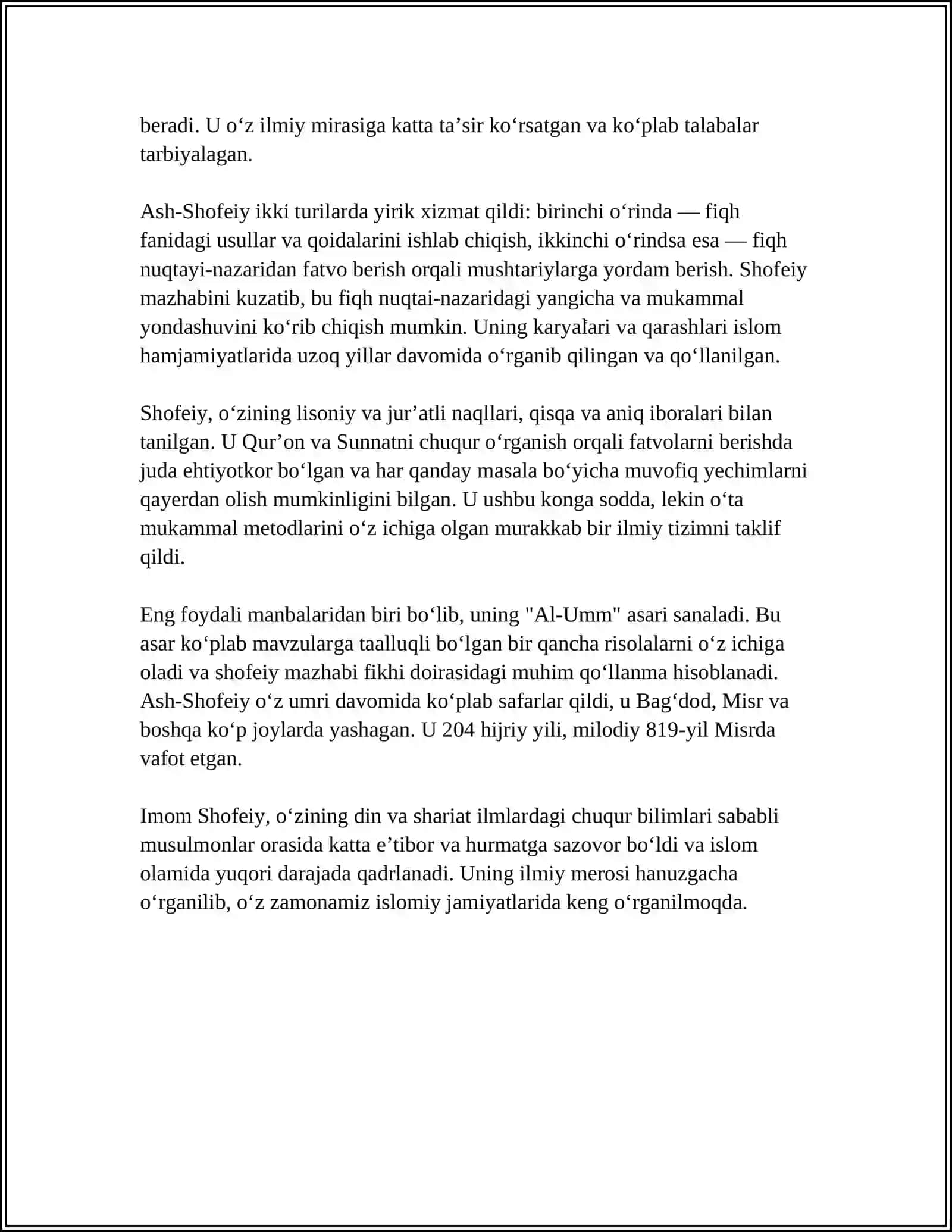 ISLOM FIQHIY MAZHABLARI:SHOFEIYLIK 4