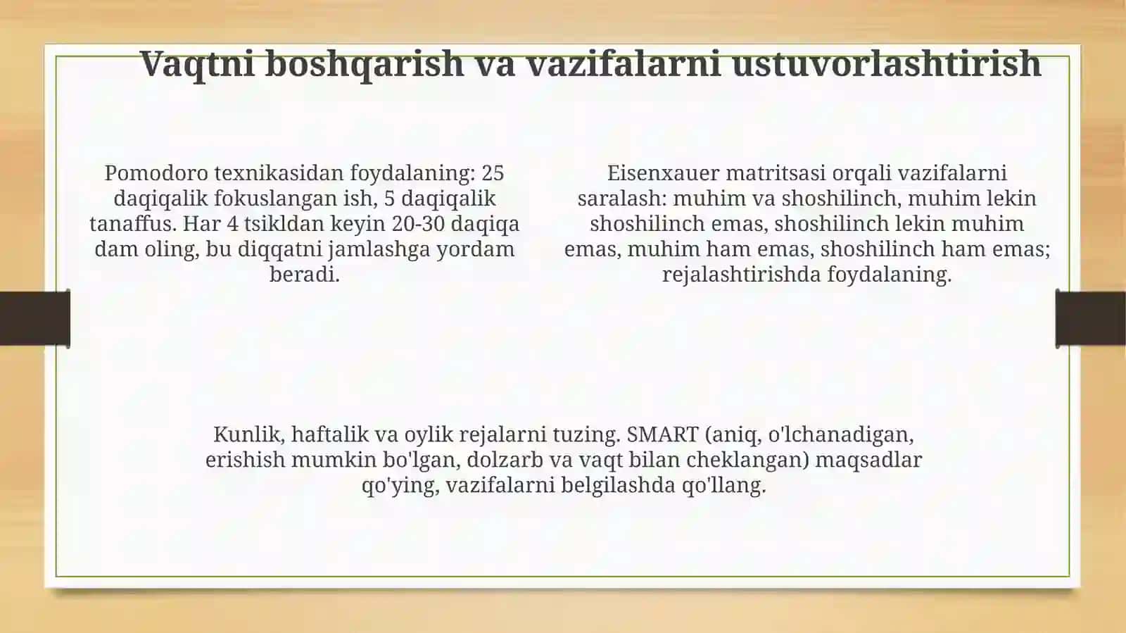 Shaxsiy akademik faoliyatni tashkilotlash 4