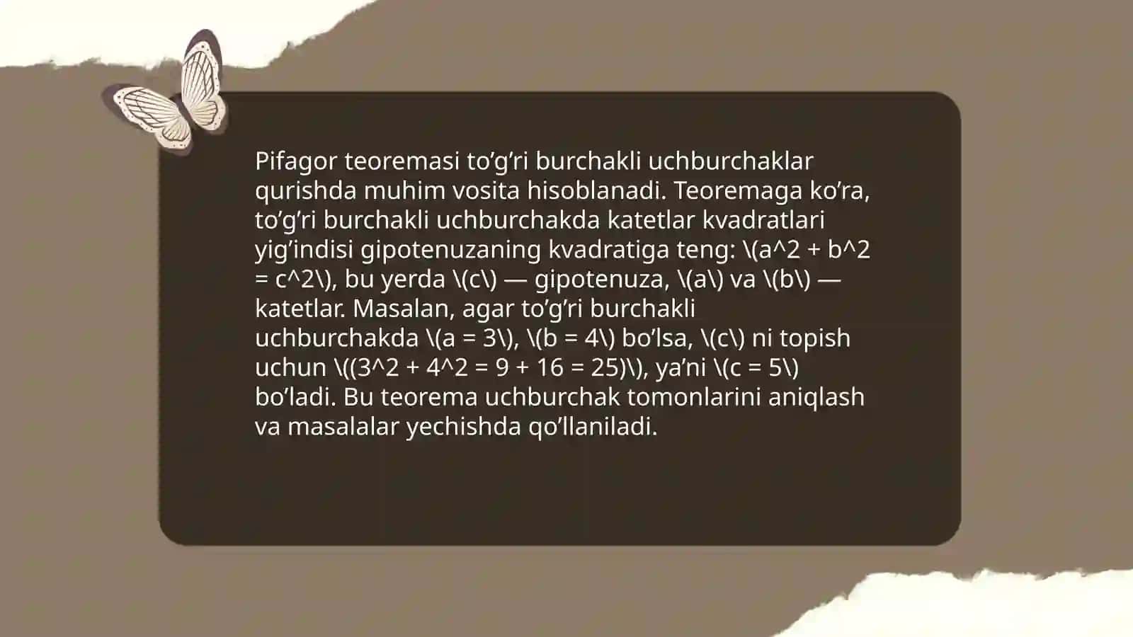 Uy qurishda pifagor teoremasining tatbigʻi 4