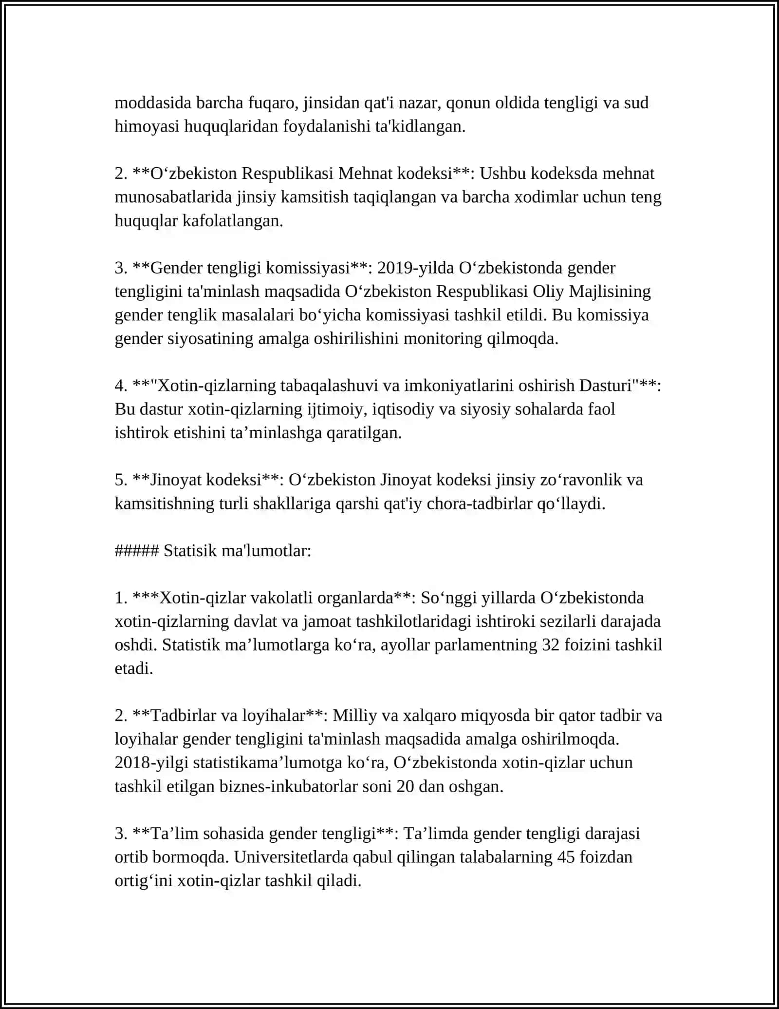 YANGI O'ZBEKISTONDA GENDIR TENGLIGI 4