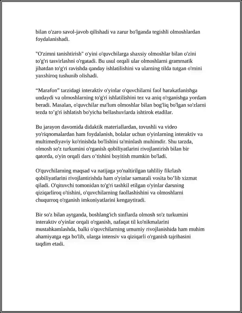 OLMOSH SÕZ TURKUMINI ÕRGANISHDA TALIMIY ÕYINLARDAN FOYDALANISH 4