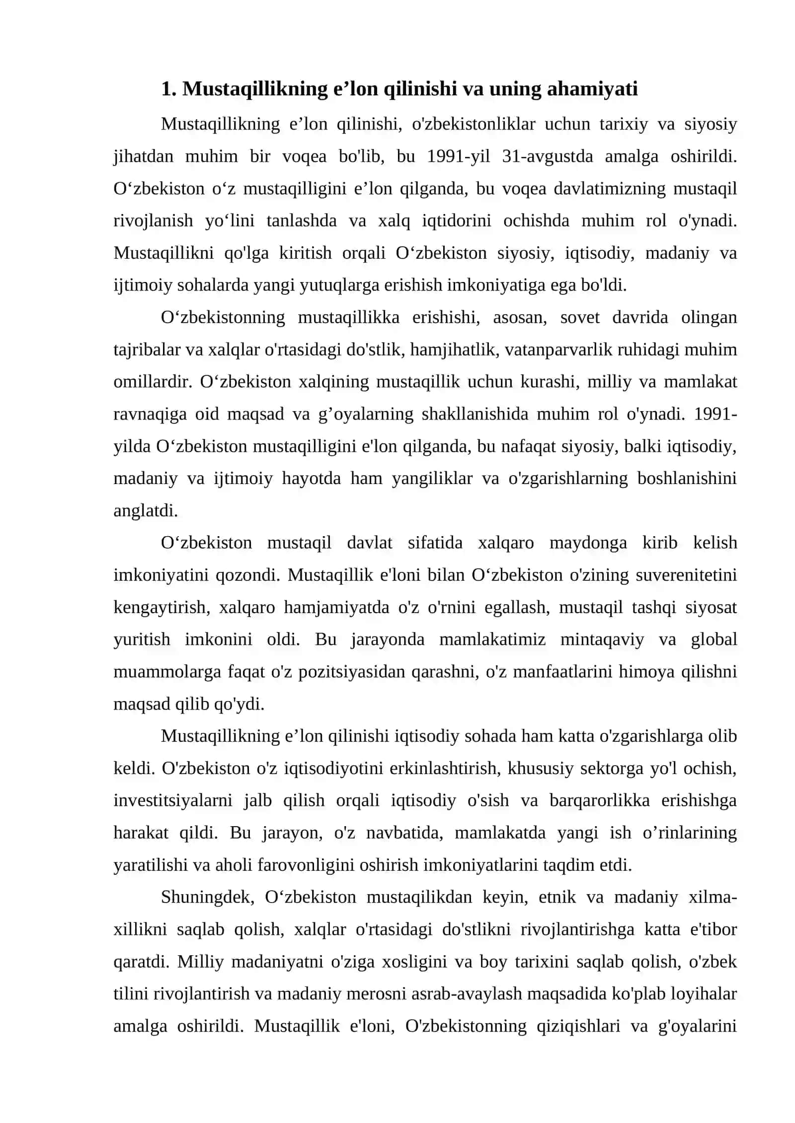 O’ZBEKISTONNING O’ZIGA XOS ISTIQLOL TARAQQIYOT YO’LI 4