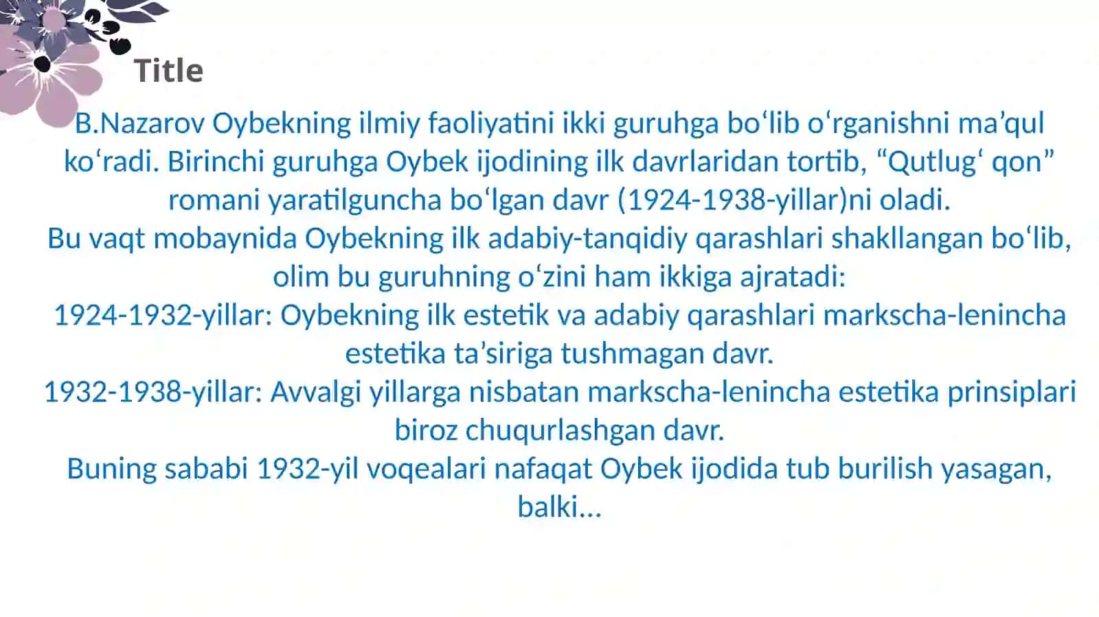 Oybek ijodining tanqidchilikdagi talqini 4