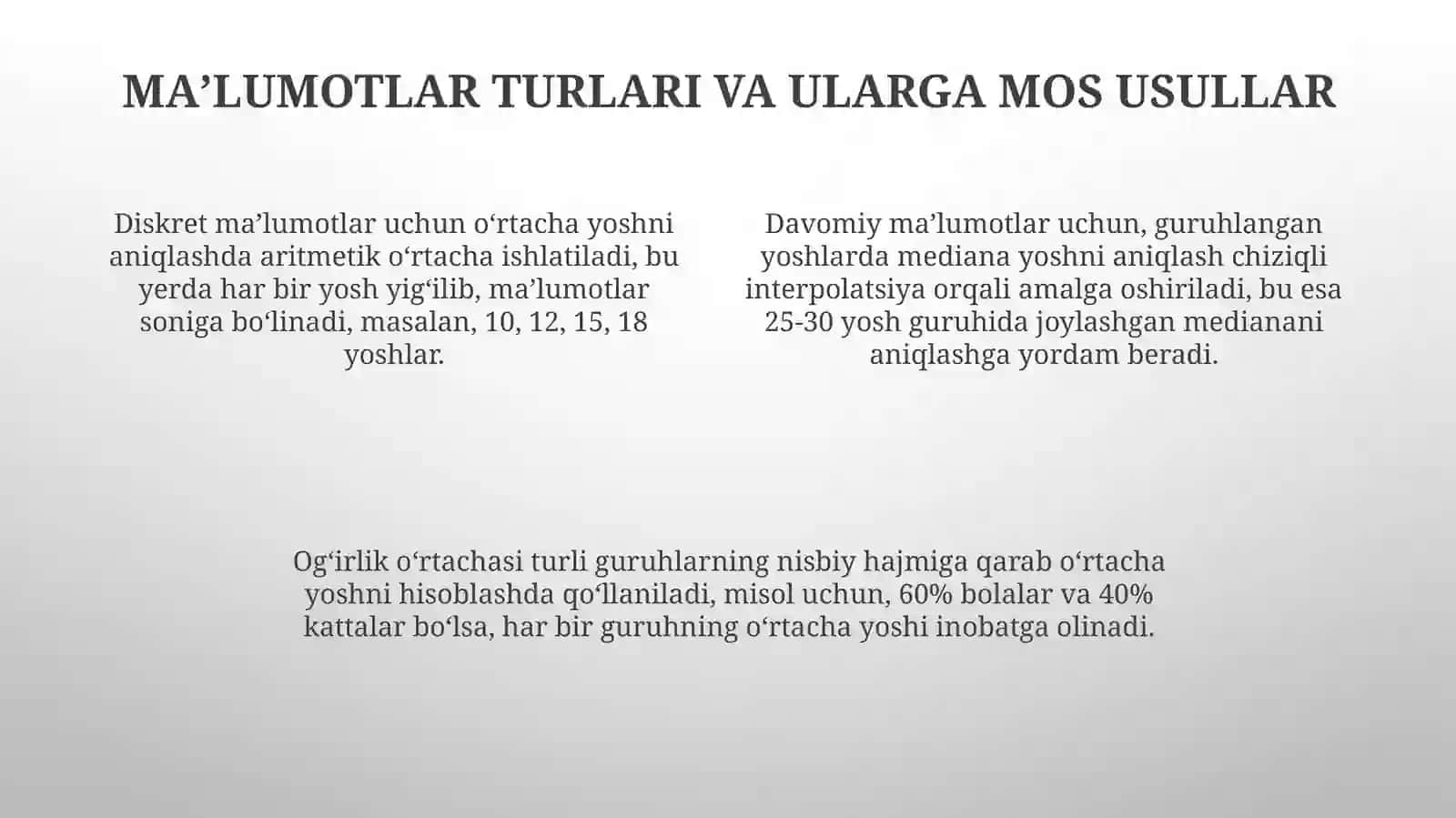 O‘rtacha mediana va modal yoshni aniqlash usullari 4