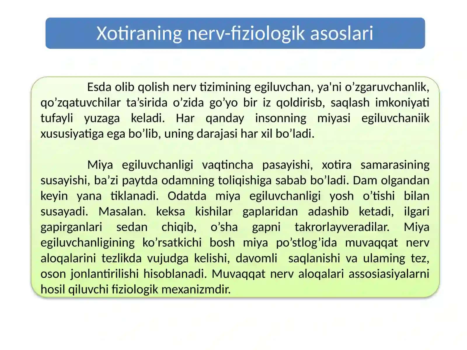 Xotira haqida umumiy tasavvurlar 4