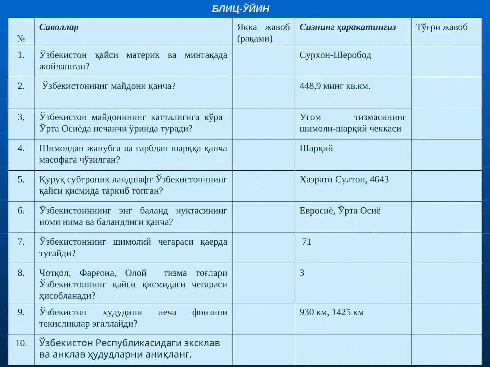 Табиий шароит ва бойликлар 4