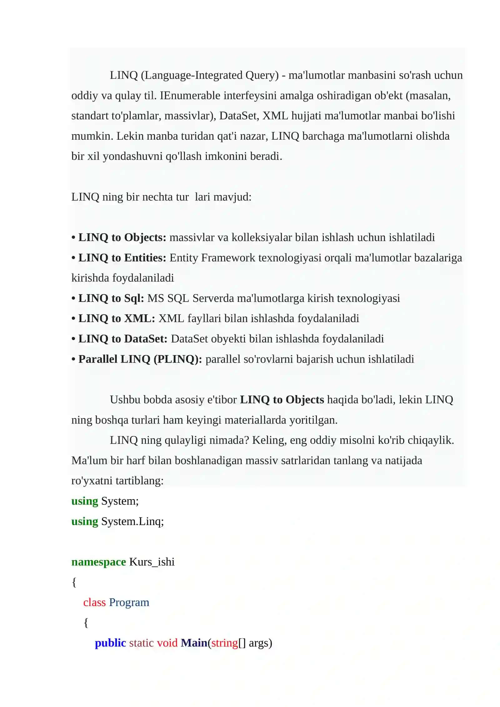 C# dasturlash tilida LINQ bilan ishlash 4