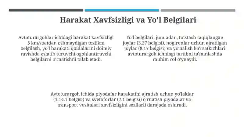 Avtoturargohlar: Tushunchalar, Turlari va Standartlar 4