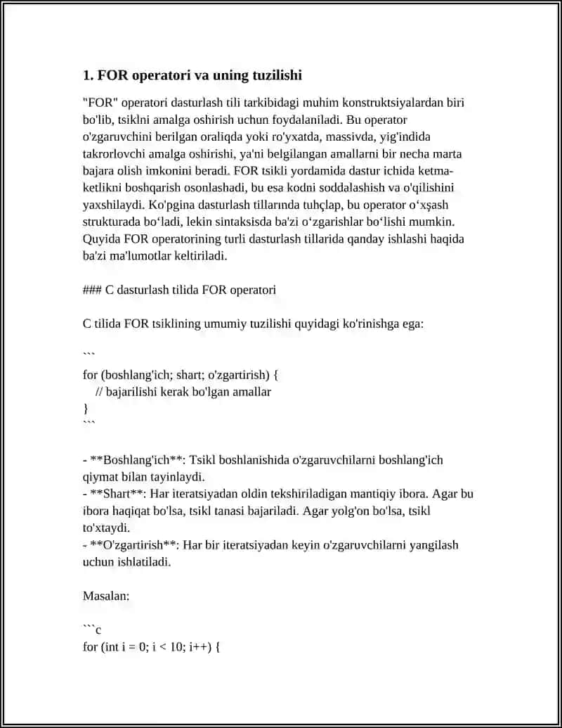 TAKRORLANUVCHI JARAYONLAR. FOR, WHILE VA BREAK OPERATORLARI 4