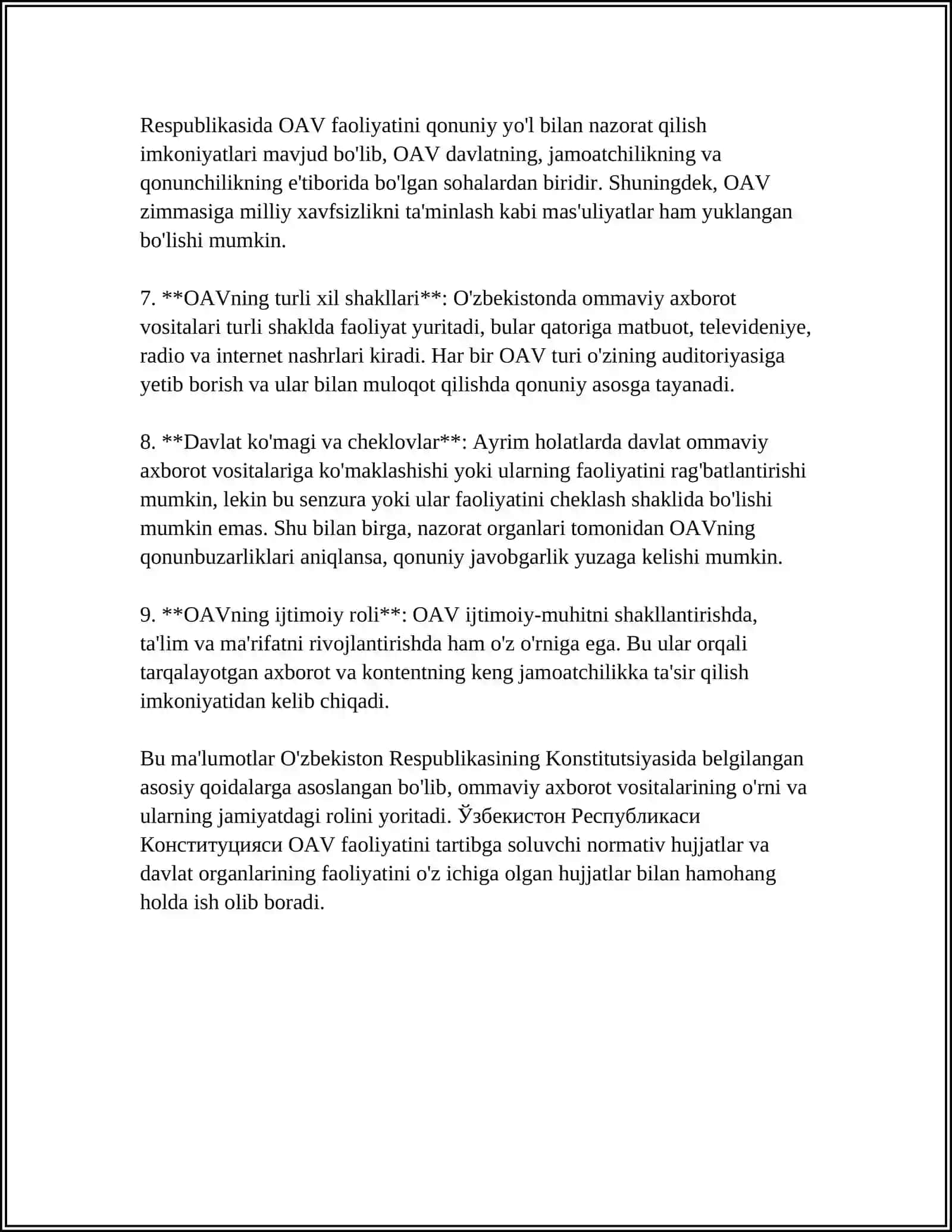 O‘ZBEKISTON RESPUBLIKASIDA OMMAVIY AXBOROT VOSITALARINING FAOLIYATI 4