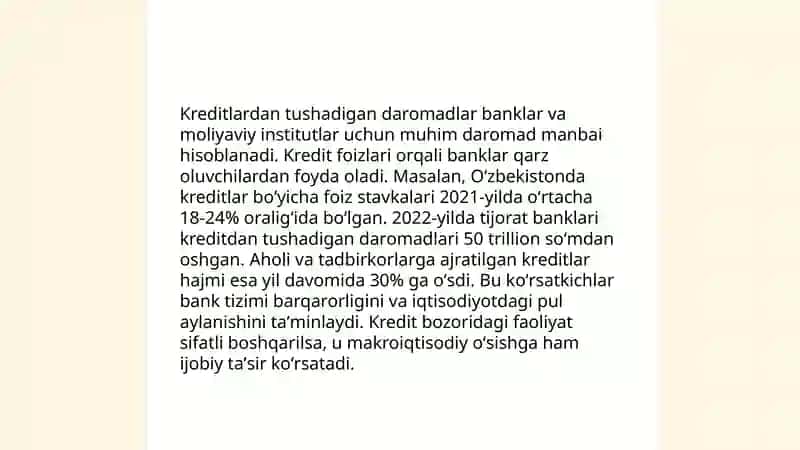 Banklarning daromadlari hisobi 4