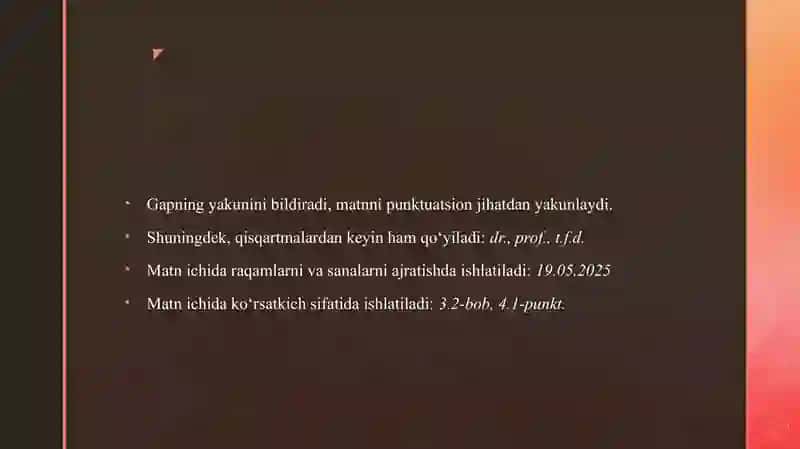 TINISH BELGILARINING QOʻLLANISH OʻRINLARI 4