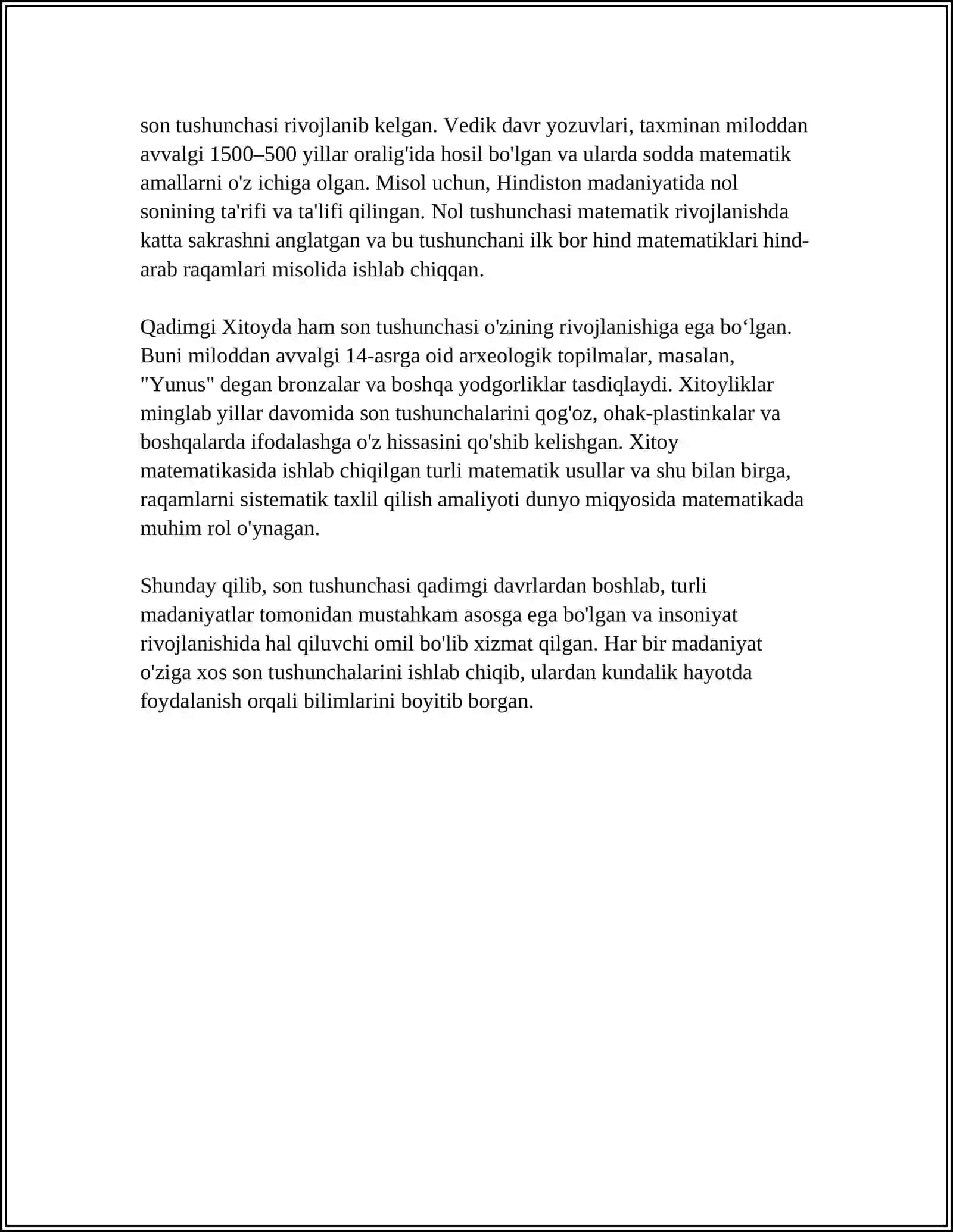 SON TUSHUNCHASINING TARIXIY RIVOJLANISHI 4