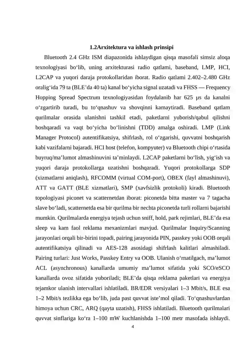 OʻRNATILGAN TIZIMLARDA BLUETOOTH TEXNALOGIYASI. 4