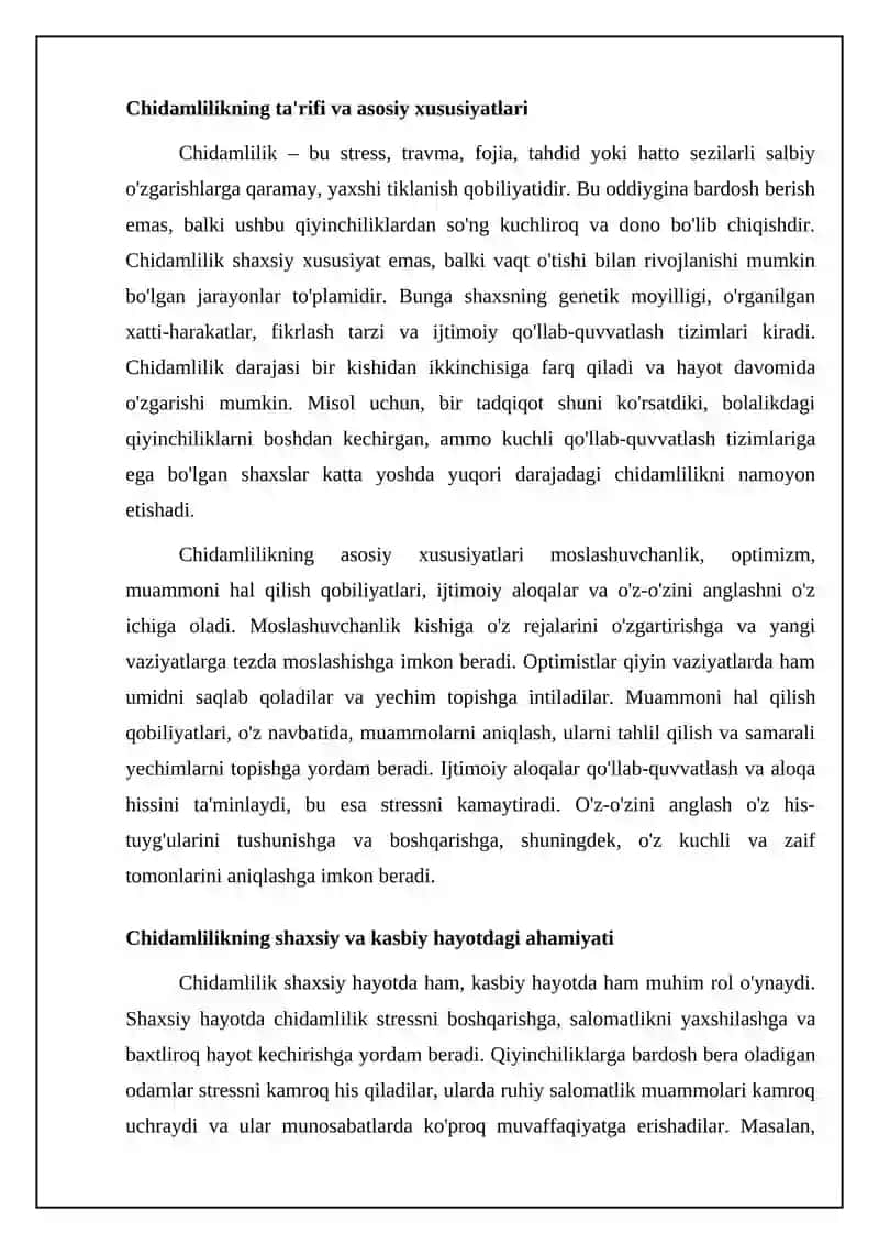 Chidamlilikni tarbiyalash 4