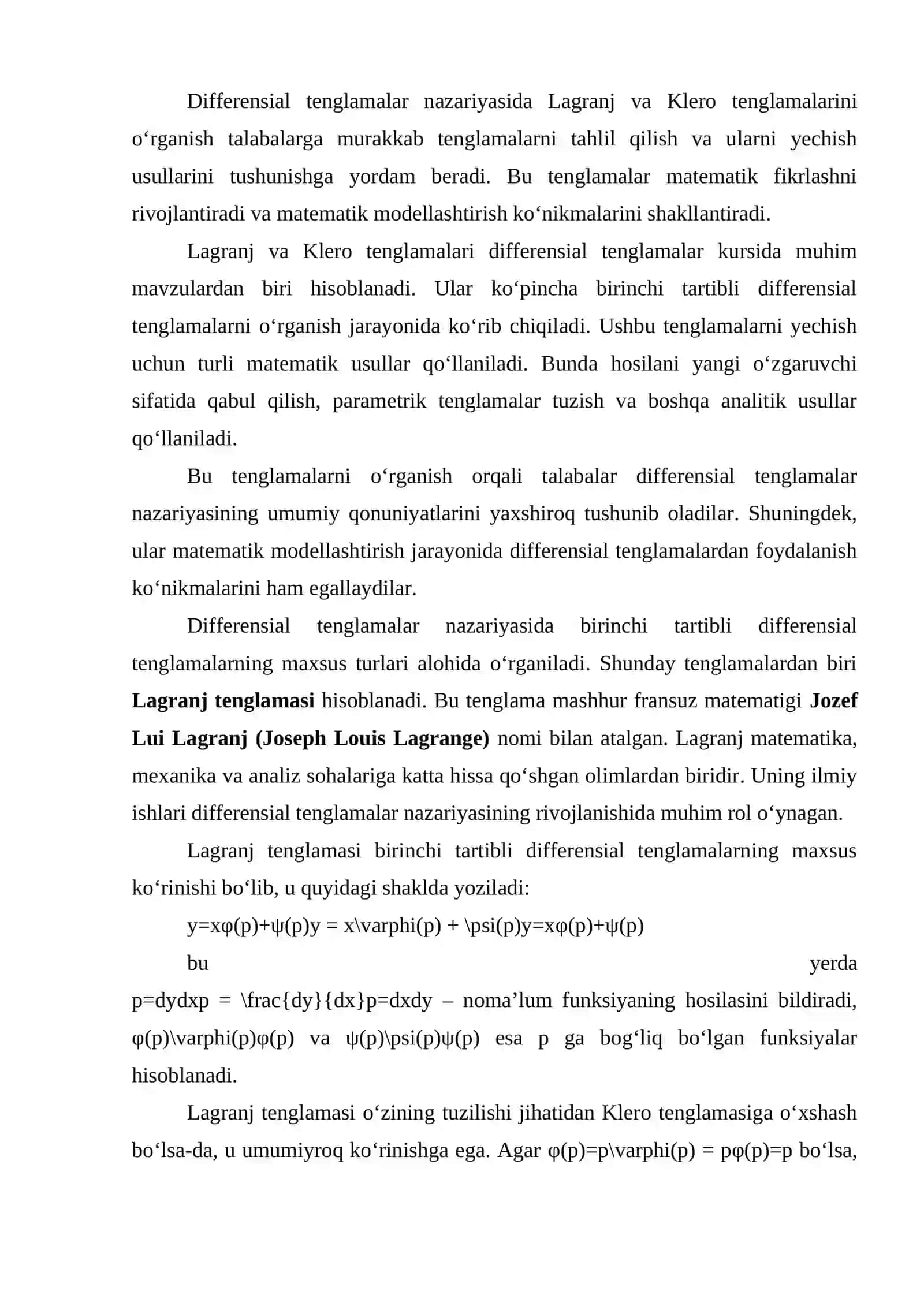 LAGRANJ VA KLERO TENGLAMALARI 4
