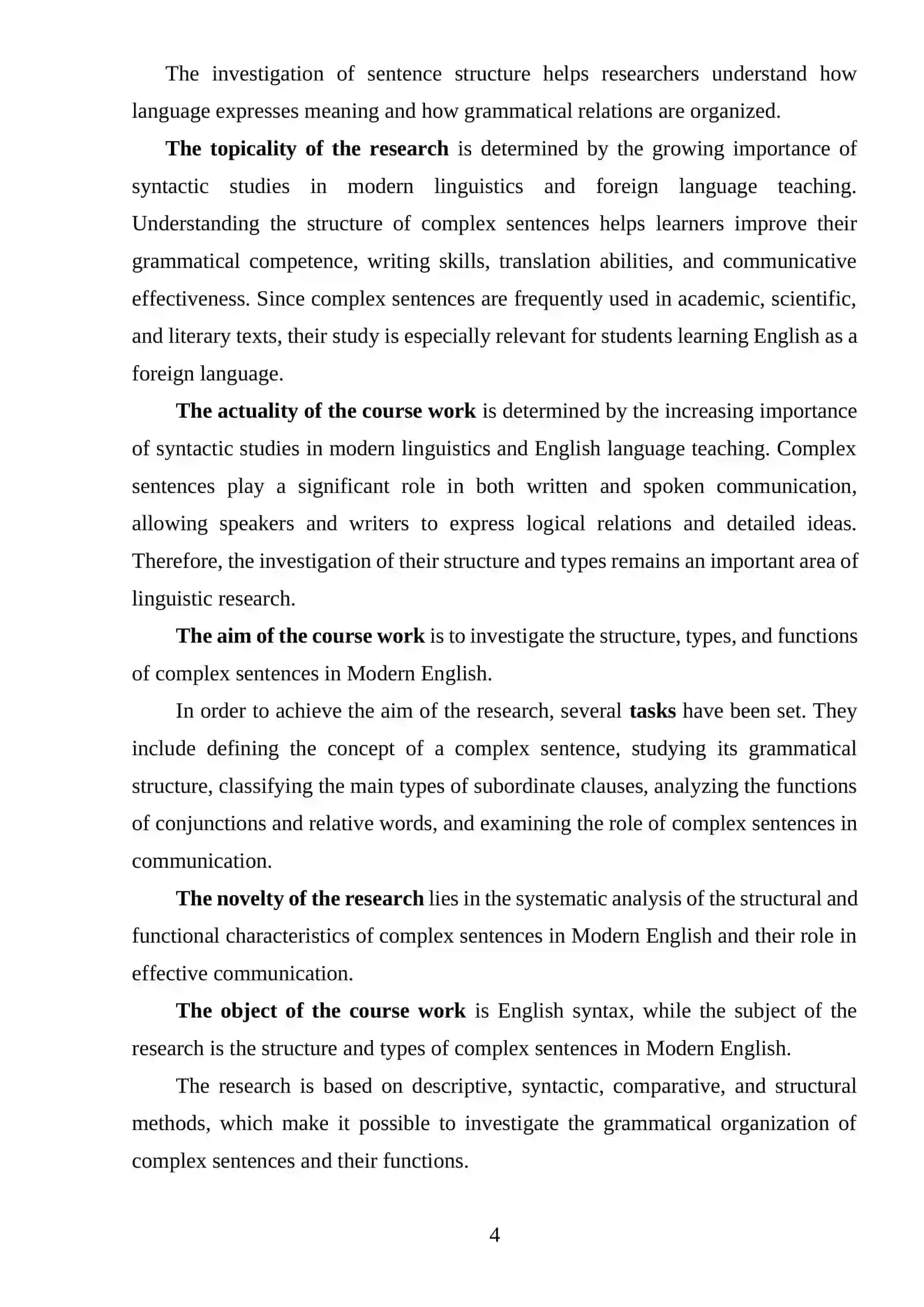 COURSE WORK: “THE STRUCTURE OF A COMPLEX SENTENCE” 4