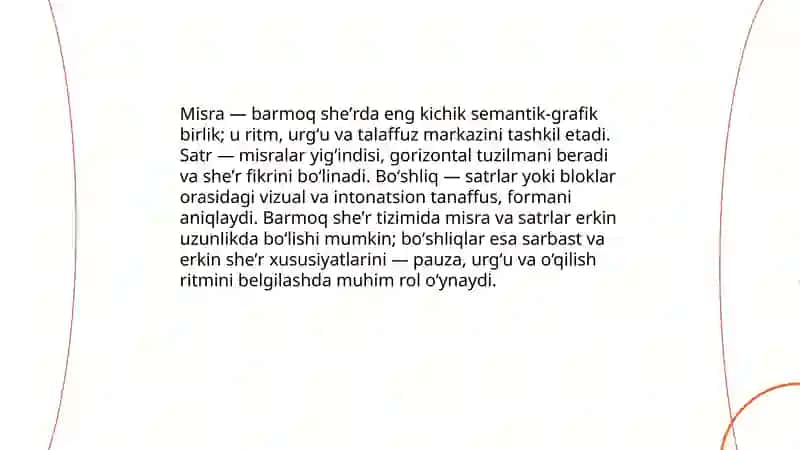 Barmoq she'r tizimi. Erkin she'r tushunchasi 4