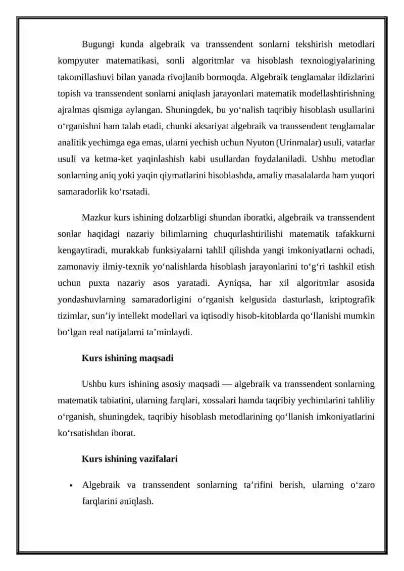 Algebraik va transsendent sonlar KURS ISHI 4