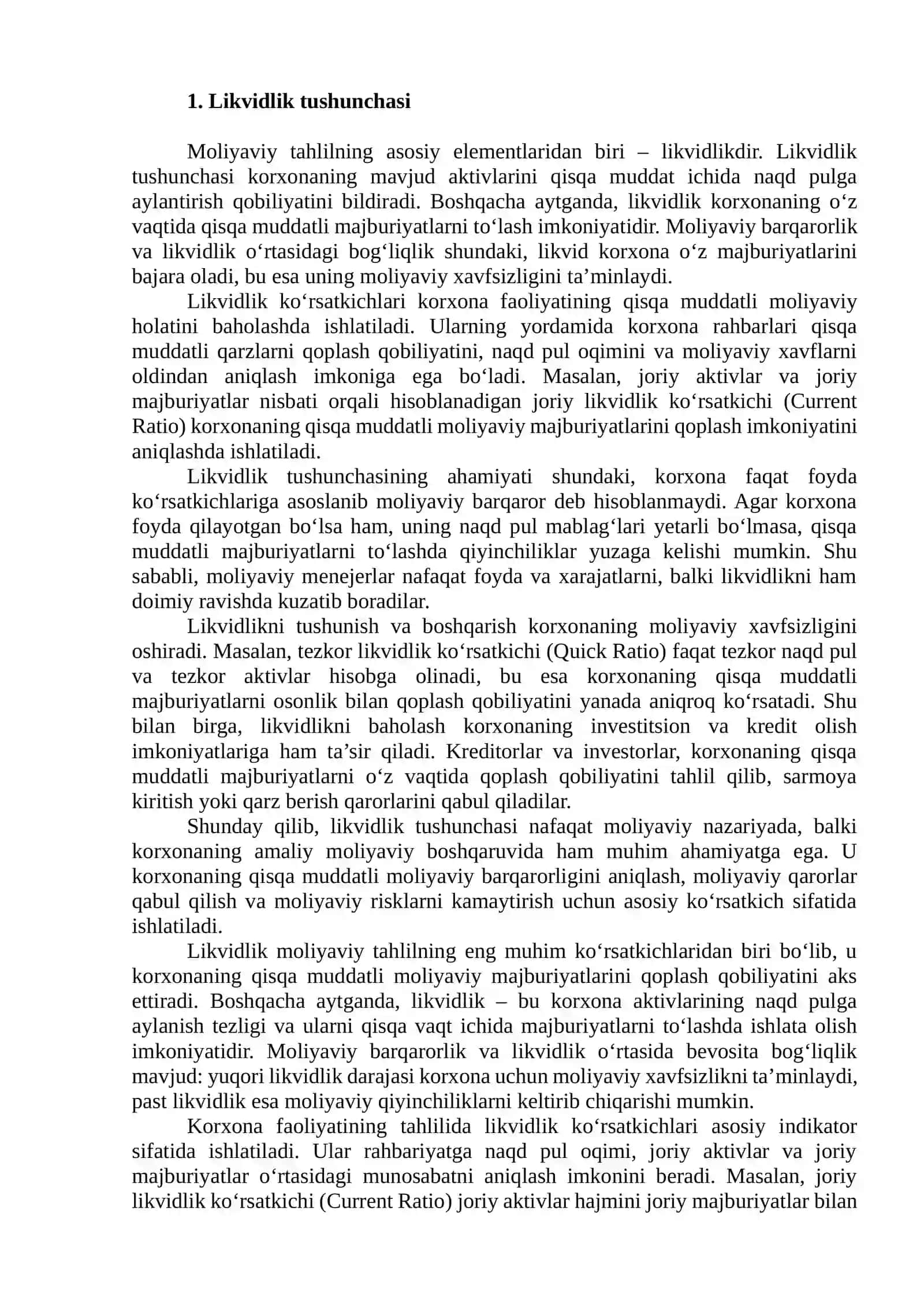 Likvidlik ko‘rsatkichlari va ularning hisoblanishi 4