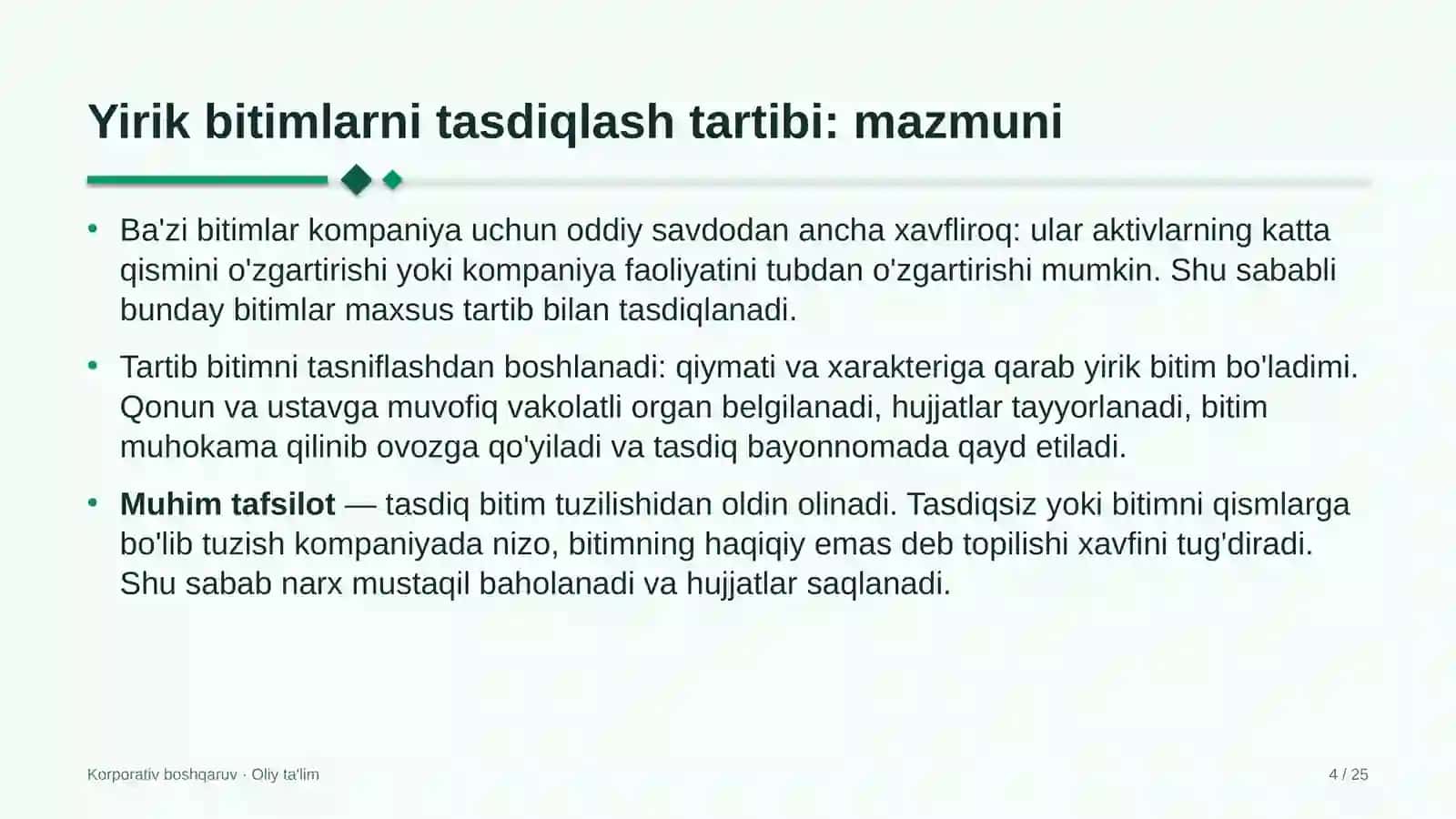 xizmat ko'rsatish sohasida yirik bitimlarni tasdiqlash tartibi 9592 4