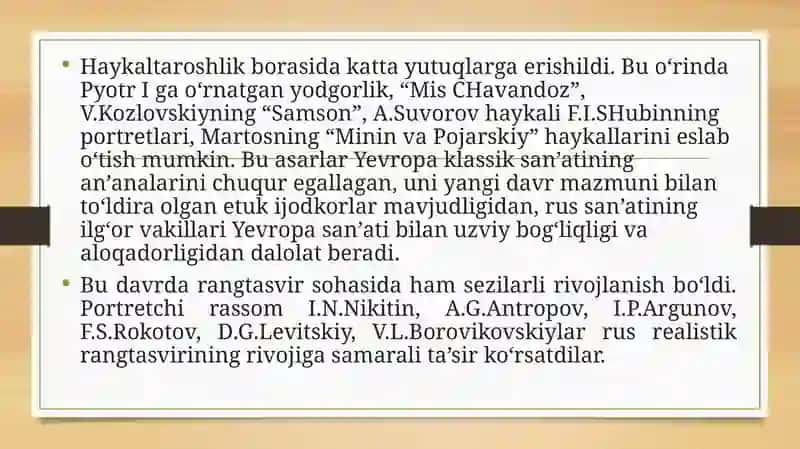 XVII asroxiri–XIX asr Russan’ati 4