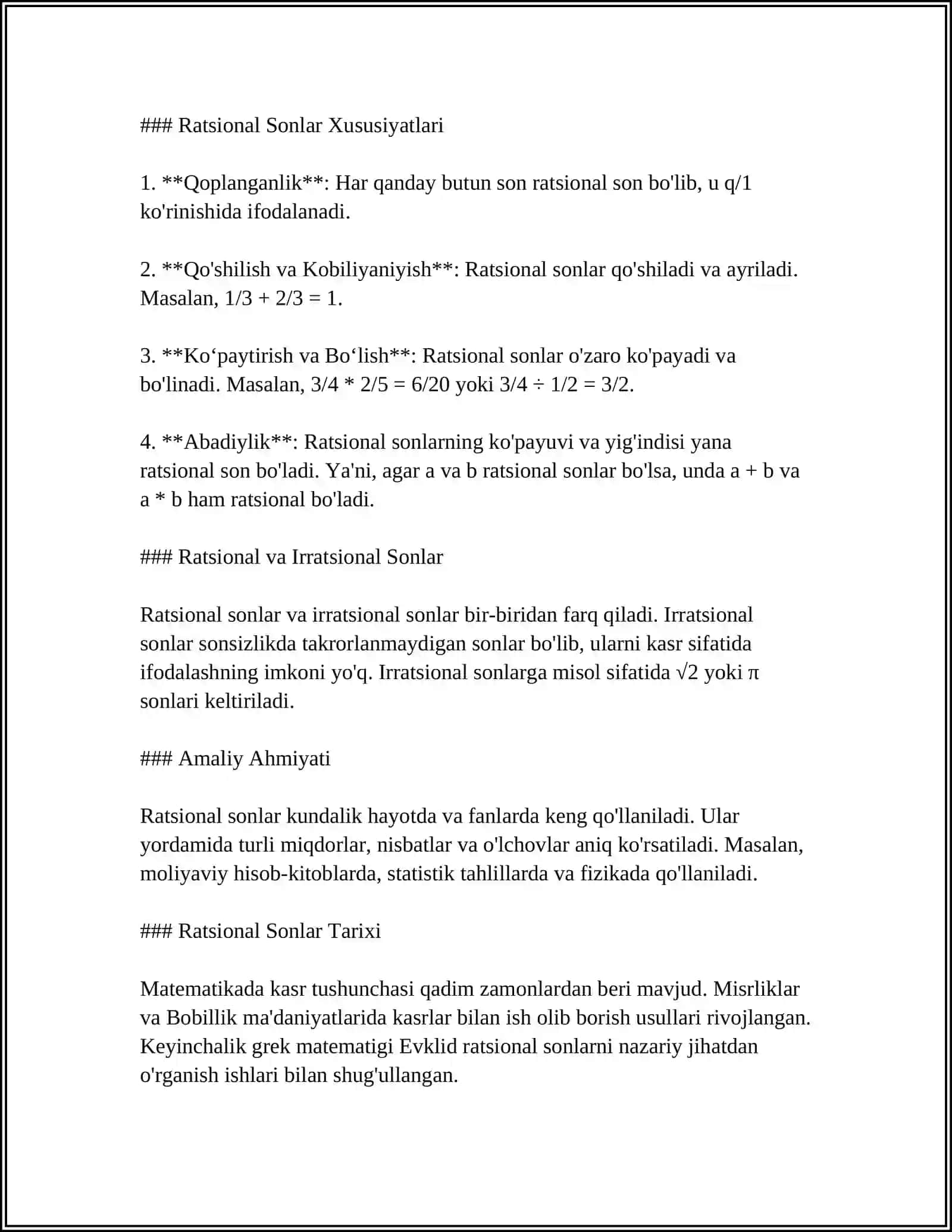 RATSIONAL SONLARNI CHEKSIZ O'NLI KASR SHAKLIDA TASVIRLASH 4