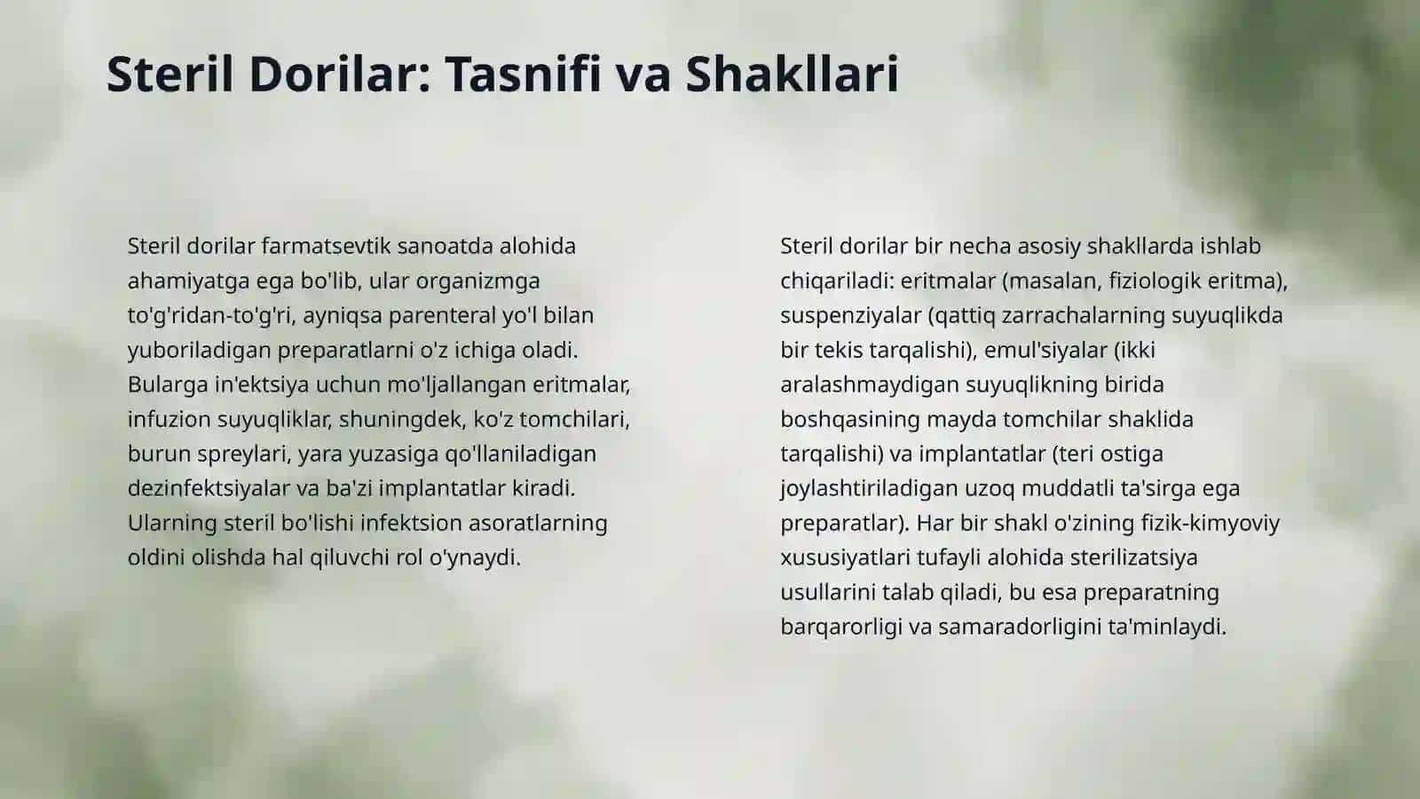 Steril dori turlari, ularda ishlatiladigan erituvchilar 4