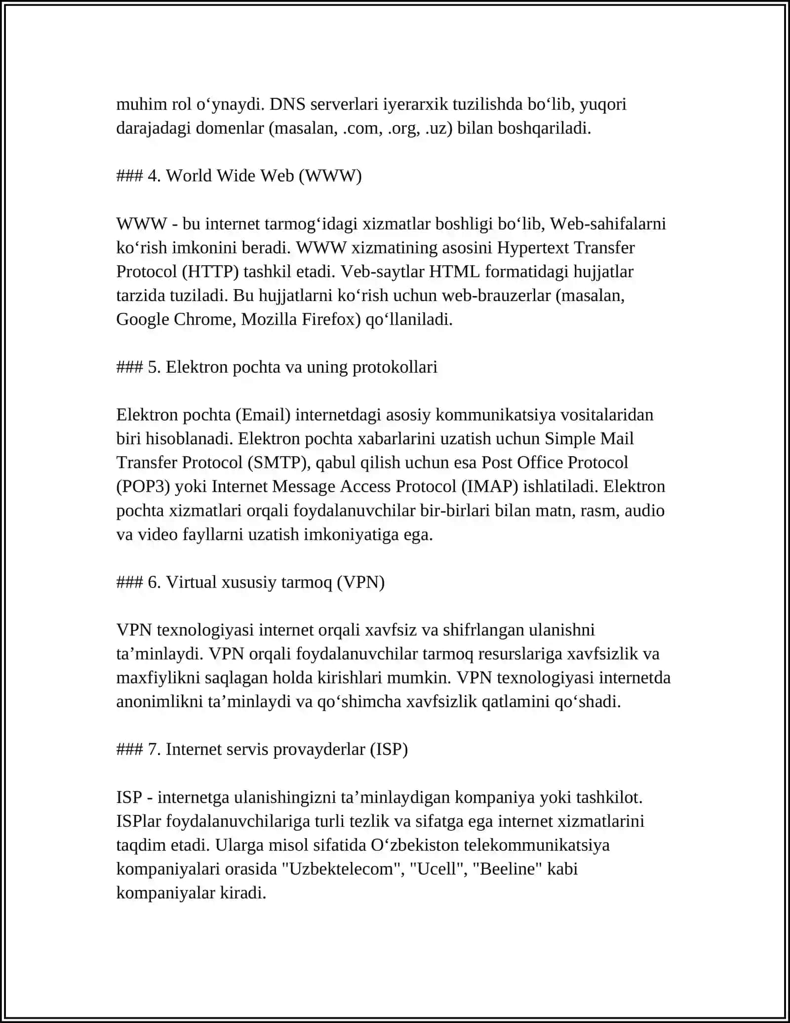 INTERNET TARMOQLARI VA UNING TASHKIL ETILISHI 4