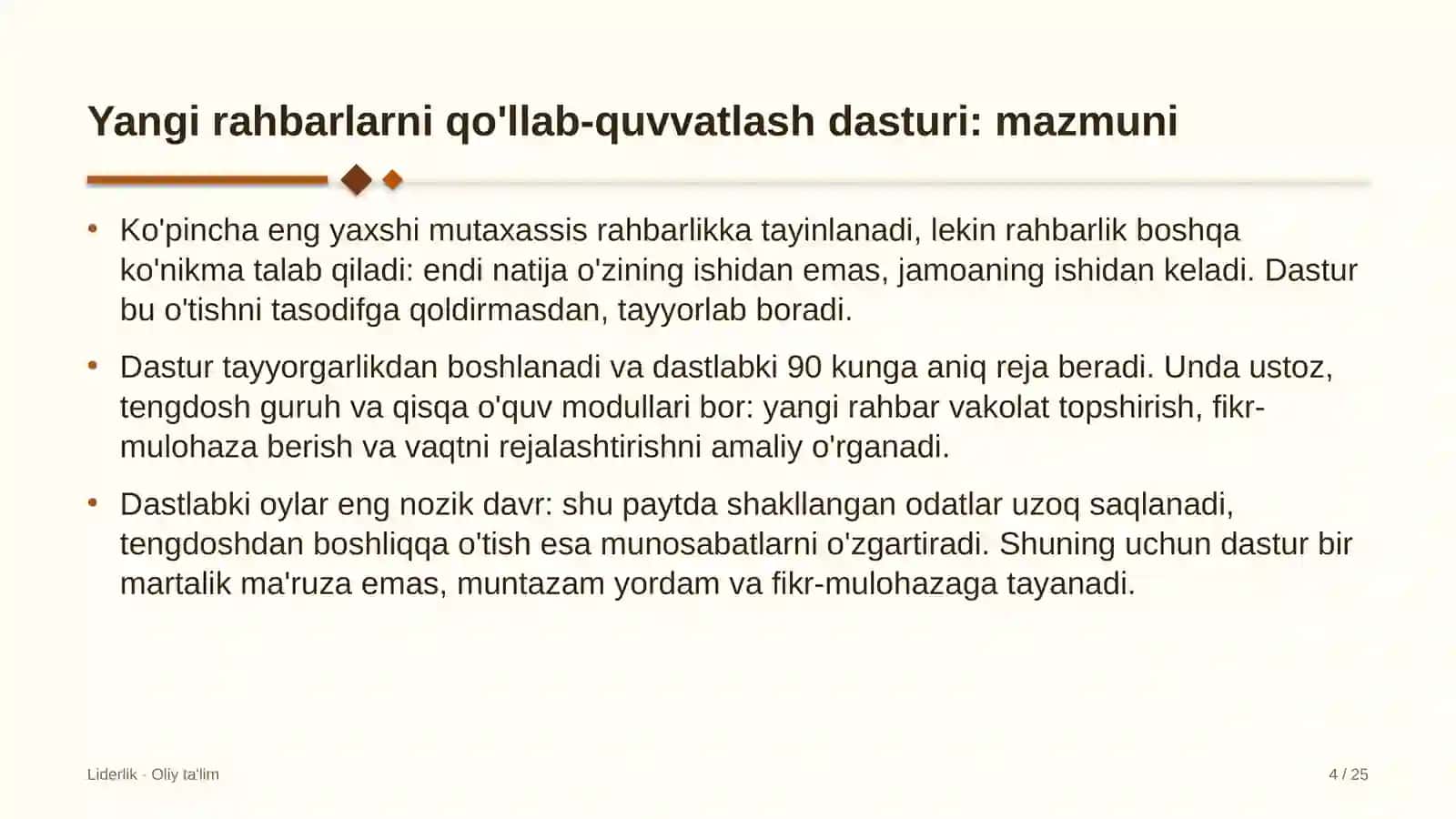 asfalt beton zavodlarida yangi tayinlangan rahbarlarni qo'llab quvvatlash dasturi 3125 4