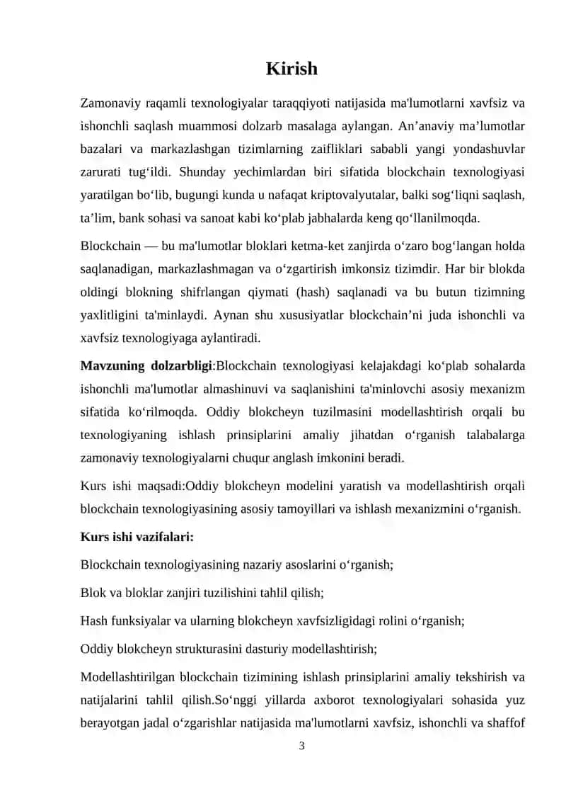 BLOCKCHAIN ASOSLARI: ODDIY BLOKCHEYN TUZILMASINI MODELLASHTIRISH 4