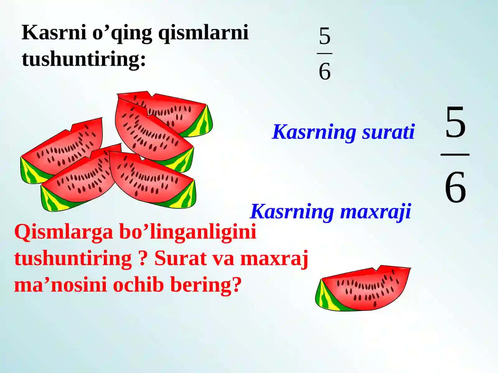 4-sinf Matematika Oddiy kasrlar dars ishlanma 4