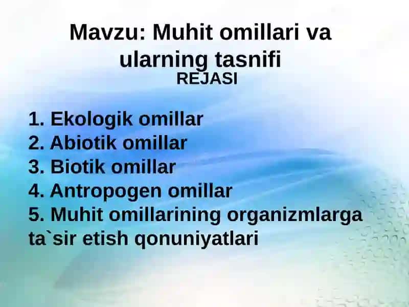 Muhit omillari va ularning tasnifi 4